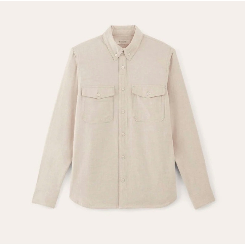 Everlane Mens‎ Flannel Button Down Shirt Tan Oatmeal Cotton Long Sleeve Medium